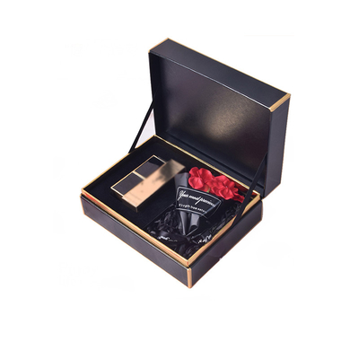 Boîte-cadeau cosmétique UV de tache empaquetant les boîtes de papier noires d'or de 2mm