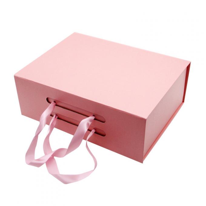 Boîte de papier plate adaptée aux besoins du client de luxe de Flip Top String Ribbon Handle de boîte de cadeau de ruban de papier de boîte-cadeau durs pliables de carton 1
