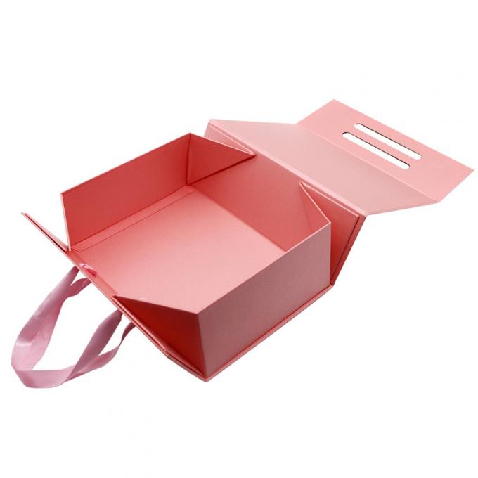 Boîte de papier plate adaptée aux besoins du client de luxe de Flip Top String Ribbon Handle de boîte de cadeau de ruban de papier de boîte-cadeau durs pliables de carton 0